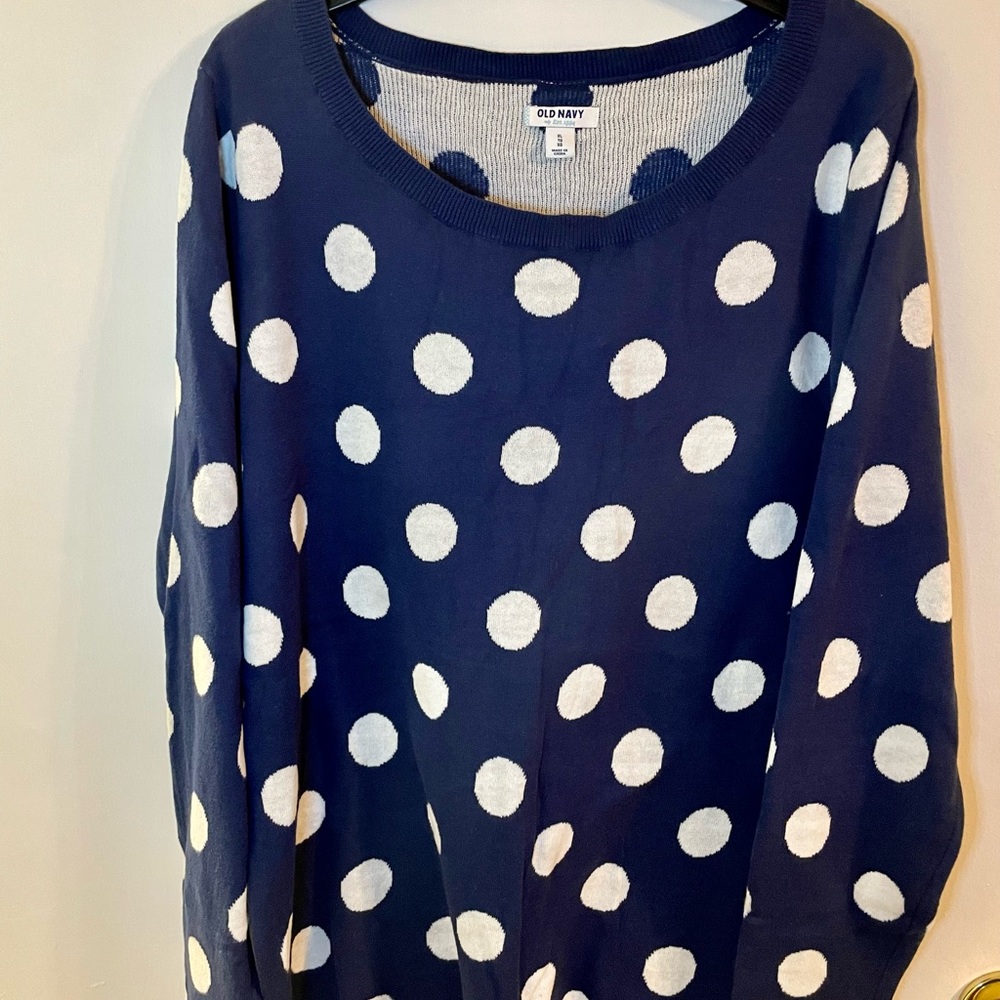 NWT Old Navy navy blue sweater with white polka dots XL